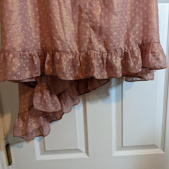 ASOS Iridescent Rose w/Gold Shimmer Pink Polkadot Asymmetrical Dress - size 16 - Picture 8 of 13